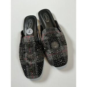 Atalina Plaid Embellished Rhinestone Mules Slides Loafers Black Size 7